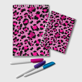 Блокнот с принтом Розовый леопард в Кировске, 100% бумага | 48 листов, плотность листов — 60 г/м2, плотность картонной обложки — 250 г/м2. Листы скреплены удобной пружинной спиралью. Цвет линий — светло-серый
 | гепард | леопард