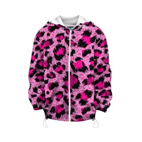 Детская куртка 3D с принтом Розовый леопард в Кировске, 100% полиэстер | застежка — молния, подол и капюшон оформлены резинкой с фиксаторами, по бокам — два кармана без застежек, один потайной карман на груди, плотность верхнего слоя — 90 г/м2; плотность флисового подклада — 260 г/м2 | гепард | леопард