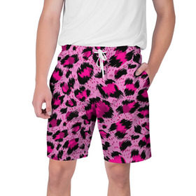 Мужские шорты 3D с принтом Розовый леопард в Кировске,  полиэстер 100% | прямой крой, два кармана без застежек по бокам. Мягкая трикотажная резинка на поясе, внутри которой широкие завязки. Длина чуть выше колен | гепард | леопард