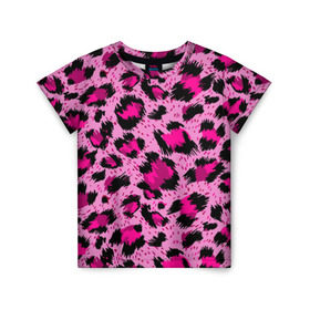 Детская футболка 3D с принтом Розовый леопард в Кировске, 100% гипоаллергенный полиэфир | прямой крой, круглый вырез горловины, длина до линии бедер, чуть спущенное плечо, ткань немного тянется | гепард | леопард