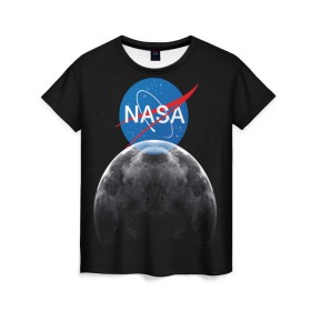 Женская футболка 3D с принтом NASA MOON в Кировске, 100% полиэфир ( синтетическое хлопкоподобное полотно) | прямой крой, круглый вырез горловины, длина до линии бедер | galaxy | moon | nasa | space | астрономия | известные | космос | луна | наса | планет