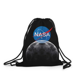 Рюкзак-мешок 3D с принтом NASA MOON в Кировске, 100% полиэстер | плотность ткани — 200 г/м2, размер — 35 х 45 см; лямки — толстые шнурки, застежка на шнуровке, без карманов и подкладки | galaxy | moon | nasa | space | астрономия | известные | космос | луна | наса | планет