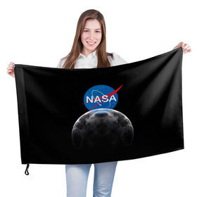 Флаг 3D с принтом NASA MOON в Кировске, 100% полиэстер | плотность ткани — 95 г/м2, размер — 67 х 109 см. Принт наносится с одной стороны | galaxy | moon | nasa | space | астрономия | известные | космос | луна | наса | планет
