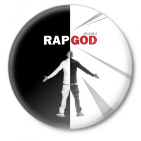 Значок с принтом Rap God Eminem в Кировске,  металл | круглая форма, металлическая застежка в виде булавки | Тематика изображения на принте: 