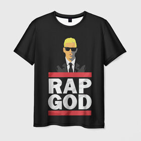 Мужская футболка 3D с принтом Rap God Eminem в Кировске, 100% полиэфир | прямой крой, круглый вырез горловины, длина до линии бедер | actor | american rapper | composer | eminem | music | rap | rap god | record producer |   | актёр | американский | композитор | музыка | музыкальный продюсер | рэп | рэпер