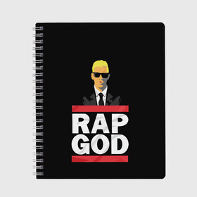 Тетрадь с принтом Rap God Eminem в Кировске, 100% бумага | 48 листов, плотность листов — 60 г/м2, плотность картонной обложки — 250 г/м2. Листы скреплены сбоку удобной пружинной спиралью. Уголки страниц и обложки скругленные. Цвет линий — светло-серый
 | actor | american rapper | composer | eminem | music | rap | rap god | record producer |   | актёр | американский | композитор | музыка | музыкальный продюсер | рэп | рэпер