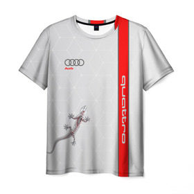 Мужская футболка 3D с принтом AUDI QUATTRO в Кировске, 100% полиэфир | прямой крой, круглый вырез горловины, длина до линии бедер | audi | car | race | авто | автомобиль | ауди | гонки | марка | машина