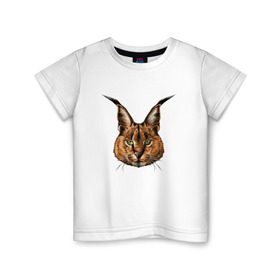 Детская футболка хлопок с принтом Каракал (рысь) в Кировске, 100% хлопок | круглый вырез горловины, полуприлегающий силуэт, длина до линии бедер | животные | каракал | киса | кот | котенок | котик | кошка | рысь | хищник