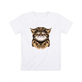 Детская футболка хлопок с принтом Котёнок в Кировске, 100% хлопок | круглый вырез горловины, полуприлегающий силуэт, длина до линии бедер | cat | животные | киса | кот | котенок | котик | кошка | сон | спит