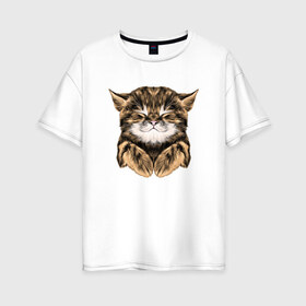 Женская футболка хлопок Oversize с принтом Котёнок в Кировске, 100% хлопок | свободный крой, круглый ворот, спущенный рукав, длина до линии бедер
 | cat | животные | киса | кот | котенок | котик | кошка | сон | спит
