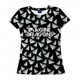 Женская футболка 3D с принтом IMAGINE DRAGONS в Кировске, 100% полиэфир ( синтетическое хлопкоподобное полотно) | прямой крой, круглый вырез горловины, длина до линии бедер | imagine dragons | бумажный самолетик | драгонс | самолетик