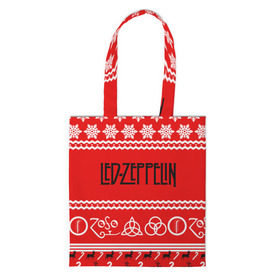 Сумка 3D повседневная с принтом Праздничный Led Zeppelin в Кировске, 100% полиэстер | Плотность: 200 г/м2; Размер: 34×35 см; Высота лямок: 30 см | led zeppelin | блюз | группа | джимми пейдж | джон генри бонэм | джон пол джонс | знак | красный | лед зепелен | лед зеппелин | метал | надпись | новогодний | новый год | праздник | роберт плант | рождество
