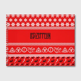 Альбом для рисования с принтом Праздничный Led Zeppelin в Кировске, 100% бумага
 | матовая бумага, плотность 200 мг. | Тематика изображения на принте: led zeppelin | блюз | группа | джимми пейдж | джон генри бонэм | джон пол джонс | знак | красный | лед зепелен | лед зеппелин | метал | надпись | новогодний | новый год | праздник | роберт плант | рождество