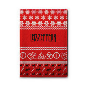 Обложка для автодокументов с принтом Праздничный Led Zeppelin в Кировске, натуральная кожа |  размер 19,9*13 см; внутри 4 больших “конверта” для документов и один маленький отдел — туда идеально встанут права | Тематика изображения на принте: led zeppelin | блюз | группа | джимми пейдж | джон генри бонэм | джон пол джонс | знак | красный | лед зепелен | лед зеппелин | метал | надпись | новогодний | новый год | праздник | роберт плант | рождество