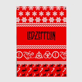 Постер с принтом Праздничный Led Zeppelin в Кировске, 100% бумага
 | бумага, плотность 150 мг. Матовая, но за счет высокого коэффициента гладкости имеет небольшой блеск и дает на свету блики, но в отличии от глянцевой бумаги не покрыта лаком | led zeppelin | блюз | группа | джимми пейдж | джон генри бонэм | джон пол джонс | знак | красный | лед зепелен | лед зеппелин | метал | надпись | новогодний | новый год | праздник | роберт плант | рождество