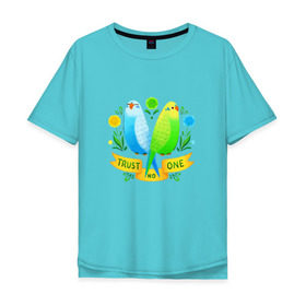 Мужская футболка хлопок Oversize с принтом Попугаи арт в Кировске, 100% хлопок | свободный крой, круглый ворот, “спинка” длиннее передней части | волнистый попугай | джунгли | попугай