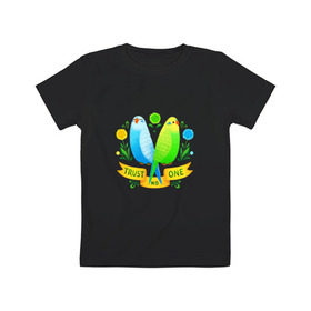 Детская футболка хлопок с принтом Попугаи арт в Кировске, 100% хлопок | круглый вырез горловины, полуприлегающий силуэт, длина до линии бедер | Тематика изображения на принте: волнистый попугай | джунгли | попугай