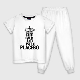 Детская пижама хлопок с принтом Keep calm and listen Placebo в Кировске, 100% хлопок |  брюки и футболка прямого кроя, без карманов, на брюках мягкая резинка на поясе и по низу штанин
 | 