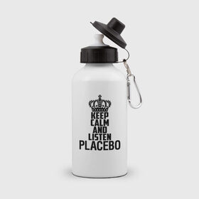 Бутылка спортивная с принтом Keep calm and listen Placebo в Кировске, металл | емкость — 500 мл, в комплекте две пластиковые крышки и карабин для крепления | 