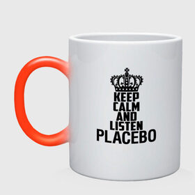 Кружка хамелеон с принтом Keep calm and listen Placebo в Кировске, керамика | меняет цвет при нагревании, емкость 330 мл | 