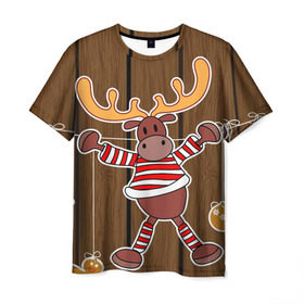 Мужская футболка 3D с принтом Мастерская Деда Мороза в Кировске, 100% полиэфир | прямой крой, круглый вырез горловины, длина до линии бедер | зима | игрушки | лед | лось | олень | праздник | рога | снежинка | узор | украшения