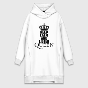 Платье-худи хлопок с принтом Keep calm and listen Queen в Кировске,  |  | Тематика изображения на принте: paul rodgers | queen | quen | брайан мэй | глэм | группа | джон дикон | квин | королева | куин | меркури | меркьюри | мэркури | поп | роджер тейлор | рок | фредди | фреди | хард | хардрок