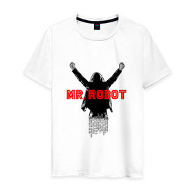 Мужская футболка хлопок с принтом mr robot в Кировске, 100% хлопок | прямой крой, круглый вырез горловины, длина до линии бедер, слегка спущенное плечо. | Тематика изображения на принте: мистер робот