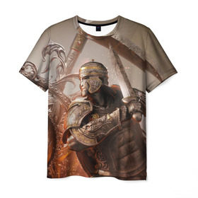 Мужская футболка 3D с принтом For Honor в Кировске, 100% полиэфир | прямой крой, круглый вырез горловины, длина до линии бедер | Тематика изображения на принте: воин | меч | оружия | солдат | шлем