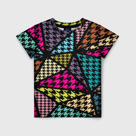Детская футболка 3D с принтом Цветная геометрия в Кировске, 100% гипоаллергенный полиэфир | прямой крой, круглый вырез горловины, длина до линии бедер, чуть спущенное плечо, ткань немного тянется | abstraction | geometry | абстракция | геометрия | грань | краски | кубик | кубики | линии | мозаика | разноцветные | ребро | текстура | тени | узор
