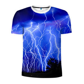 Мужская футболка 3D спортивная с принтом Молнии в Кировске, 100% полиэстер с улучшенными характеристиками | приталенный силуэт, круглая горловина, широкие плечи, сужается к линии бедра | гроза | молнии | ночь | пейзаж