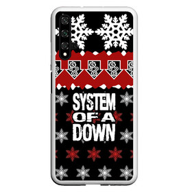 Чехол для Honor 20 с принтом Праздничный System of a Down в Кировске, Силикон | Область печати: задняя сторона чехла, без боковых панелей | soad | soil | system of a down | группа | дав | дарон малакян | джон долмаян | знак | красный | надпись | новогодний | новый год | оф | праздник | рождество | рок | серж танкян | систем | снежинки | соад | сод | соэд