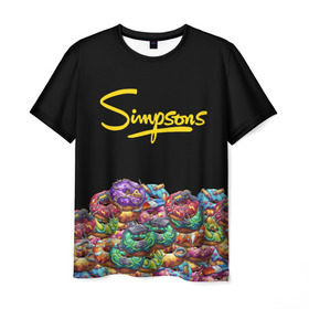 Мужская футболка 3D с принтом SIMPSONS в Кировске, 100% полиэфир | прямой крой, круглый вырез горловины, длина до линии бедер | simpsons | еда | пончики | симпсоны