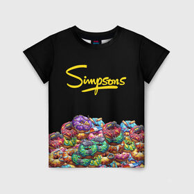 Детская футболка 3D с принтом SIMPSONS в Кировске, 100% гипоаллергенный полиэфир | прямой крой, круглый вырез горловины, длина до линии бедер, чуть спущенное плечо, ткань немного тянется | simpsons | еда | пончики | симпсоны