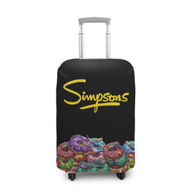 Чехол для чемодана 3D с принтом SIMPSONS в Кировске, 86% полиэфир, 14% спандекс | двустороннее нанесение принта, прорези для ручек и колес | simpsons | еда | пончики | симпсоны