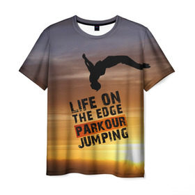 Мужская футболка 3D с принтом Parkour в Кировске, 100% полиэфир | прямой крой, круглый вырез горловины, длина до линии бедер | extreme | jumping | parkour | speed | urban | опасность | паркур | прыжки | риск | скорость | экстрим