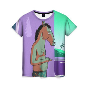 Женская футболка 3D с принтом BoJack в Кировске, 100% полиэфир ( синтетическое хлопкоподобное полотно) | прямой крой, круглый вырез горловины, длина до линии бедер | bojack horseman | конь боджек | лошадь боджек