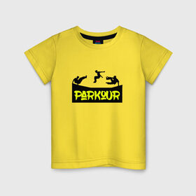 Детская футболка хлопок с принтом parkour в Кировске, 100% хлопок | круглый вырез горловины, полуприлегающий силуэт, длина до линии бедер | extreme | jumping | parkour | speed | urban | опасность | паркур | прыжки | риск | скорость | экстрим