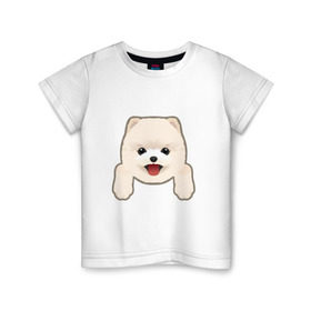 Детская футболка хлопок с принтом Немецкий шпиц щеночек в Кировске, 100% хлопок | круглый вырез горловины, полуприлегающий силуэт, длина до линии бедер | 