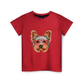 Детская футболка хлопок с принтом Йоркширский терьер в очках сердечках в Кировске, 100% хлопок | круглый вырез горловины, полуприлегающий силуэт, длина до линии бедер | домашние животные | пес | собака | терьер