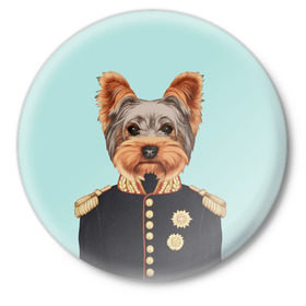 Значок с принтом Йоркширский терьер в форме в Кировске,  металл | круглая форма, металлическая застежка в виде булавки | домашние животные | пес | собака | терьер