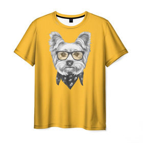 Мужская футболка 3D с принтом Йоркширский терьер_в очках в Кировске, 100% полиэфир | прямой крой, круглый вырез горловины, длина до линии бедер | домашние животные | пес | собака | терьер
