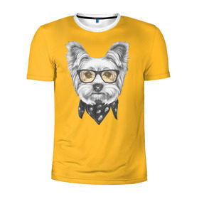 Мужская футболка 3D спортивная с принтом Йоркширский терьер_в очках в Кировске, 100% полиэстер с улучшенными характеристиками | приталенный силуэт, круглая горловина, широкие плечи, сужается к линии бедра | домашние животные | пес | собака | терьер