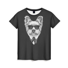 Женская футболка 3D с принтом Йоркширский терьер_13 в Кировске, 100% полиэфир ( синтетическое хлопкоподобное полотно) | прямой крой, круглый вырез горловины, длина до линии бедер | Тематика изображения на принте: домашние животные | пес | собака | терьер