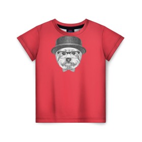 Детская футболка 3D с принтом Йоркширский терьер в шляпе в Кировске, 100% гипоаллергенный полиэфир | прямой крой, круглый вырез горловины, длина до линии бедер, чуть спущенное плечо, ткань немного тянется | домашние животные | пес | собака | терьер