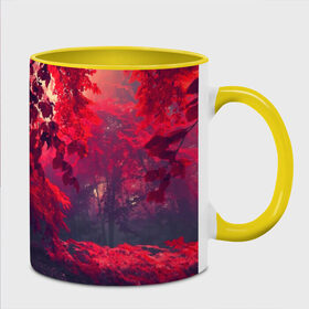 Кружка 3D с принтом Мрачный лес в Кировске, керамика | ёмкость 330 мл | вечер | времена | время | года | дерево | деревья | живой | закат | красный | куст | кусты | лес | листья | мир | осень | природа | фауна | флора | черный