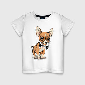 Детская футболка хлопок с принтом Чихуахуа с бабочкой в Кировске, 100% хлопок | круглый вырез горловины, полуприлегающий силуэт, длина до линии бедер | домашние животные | пес | песик | собака | собачка | чихуахуа