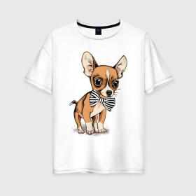 Женская футболка хлопок Oversize с принтом Чихуахуа с бабочкой в Кировске, 100% хлопок | свободный крой, круглый ворот, спущенный рукав, длина до линии бедер
 | домашние животные | пес | песик | собака | собачка | чихуахуа