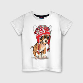 Детская футболка хлопок с принтом Чихуахуа в шапочке в Кировске, 100% хлопок | круглый вырез горловины, полуприлегающий силуэт, длина до линии бедер | домашние животные | пес | песик | собака | собачка | чихуахуа