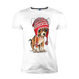 Мужская футболка премиум с принтом Чихуахуа в шапочке в Кировске, 92% хлопок, 8% лайкра | приталенный силуэт, круглый вырез ворота, длина до линии бедра, короткий рукав | домашние животные | пес | песик | собака | собачка | чихуахуа