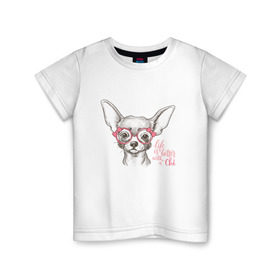 Детская футболка хлопок с принтом Чихуахуа в розовых очках в Кировске, 100% хлопок | круглый вырез горловины, полуприлегающий силуэт, длина до линии бедер | домашние животные | пес | собака